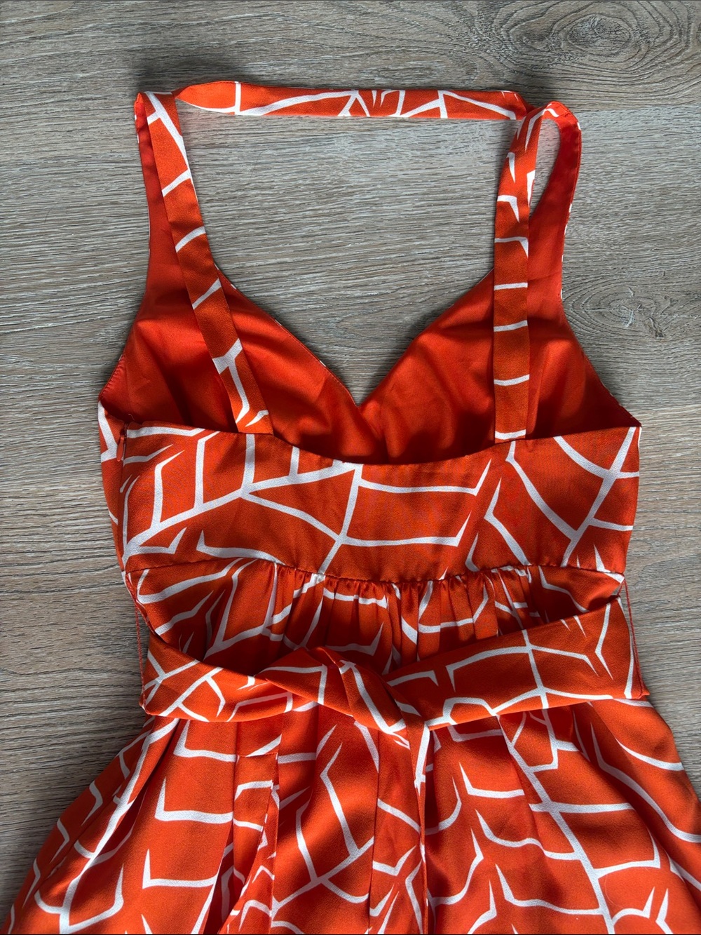 Susan Monaco Orange White Geometric Tie Back Midi Dress Size 6 - Picture 16 of 16